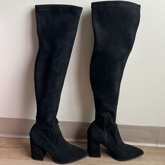 Steve Madden Women’s Faux Suede Pointed Toe Over-The-Knee Black Boots Size 7 - Picture 8 of 17
